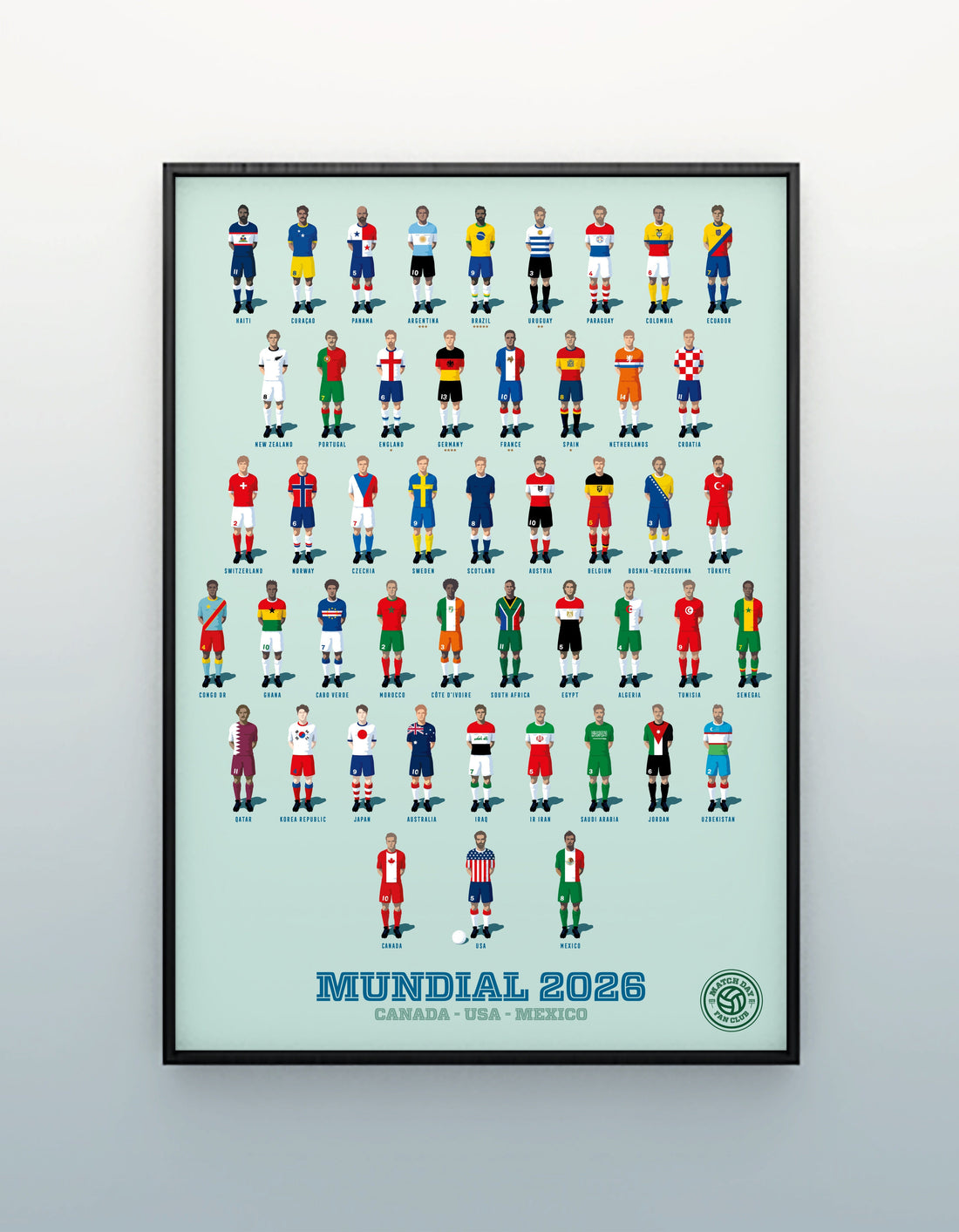 Poster Coupe du Monde 2026 Match Day FC, les 48 nations qualifiées, format 50x70 cm