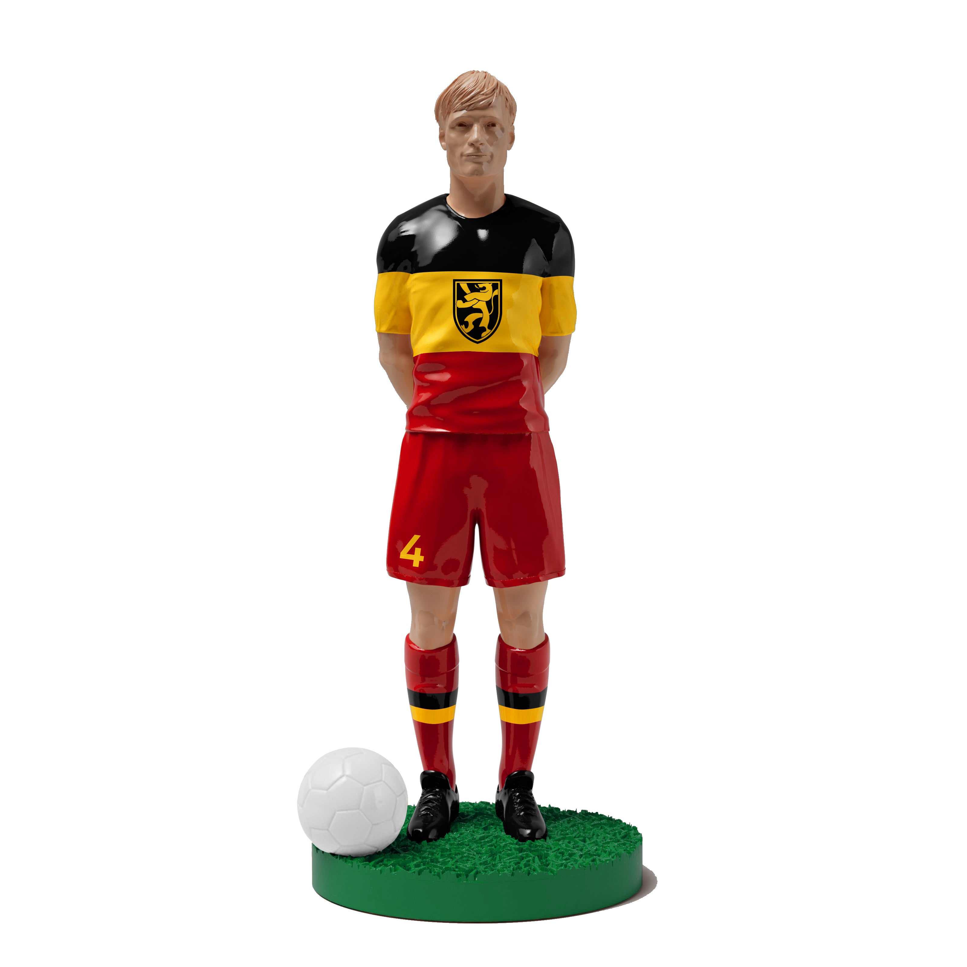 Figurine de collection Match Day FC équipe de Belgique, maillot noir jaune rouge au lion, vue de face.