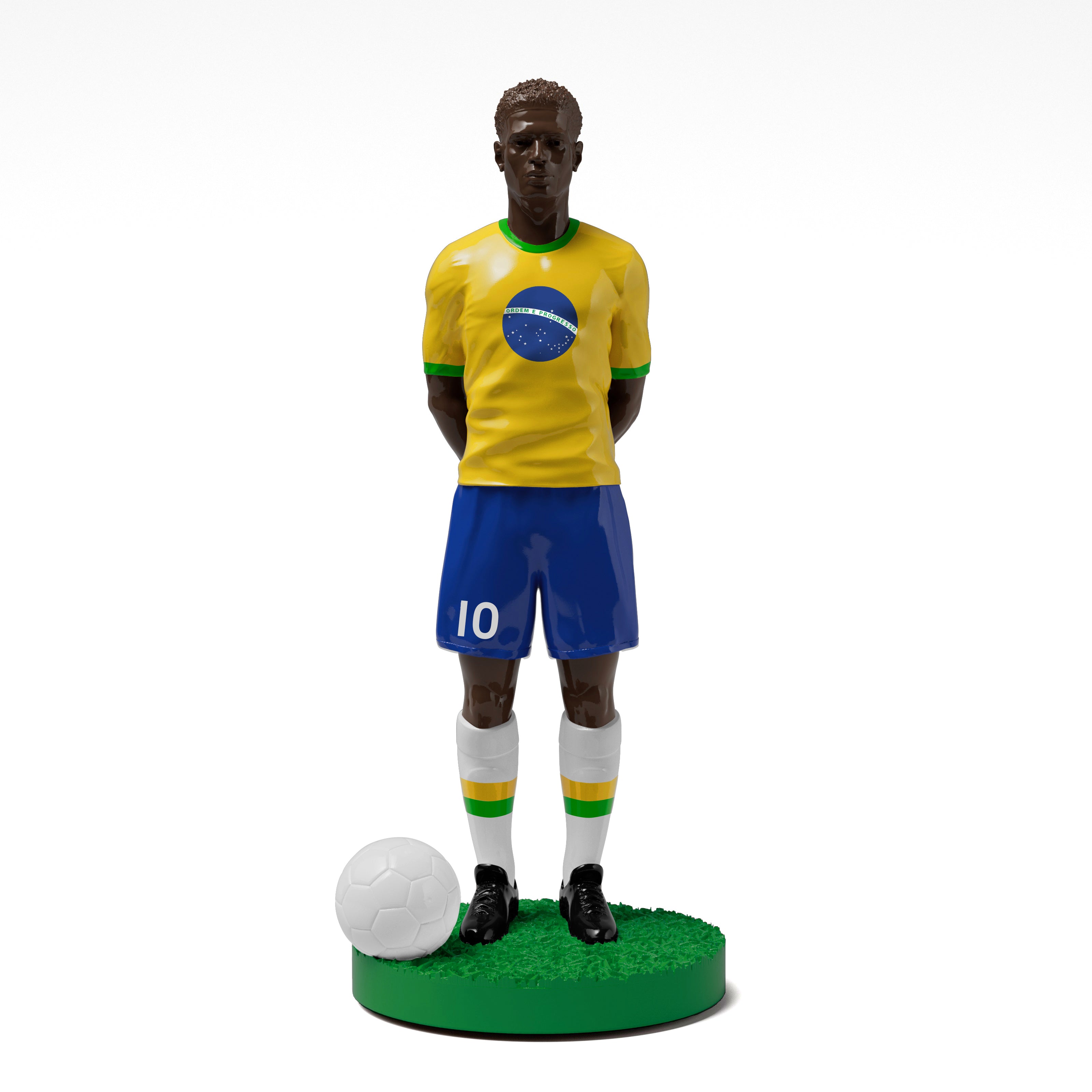 Figurine de collection Match Day FC équipe du Brésil, maillot jaune et short bleu, vue de face.