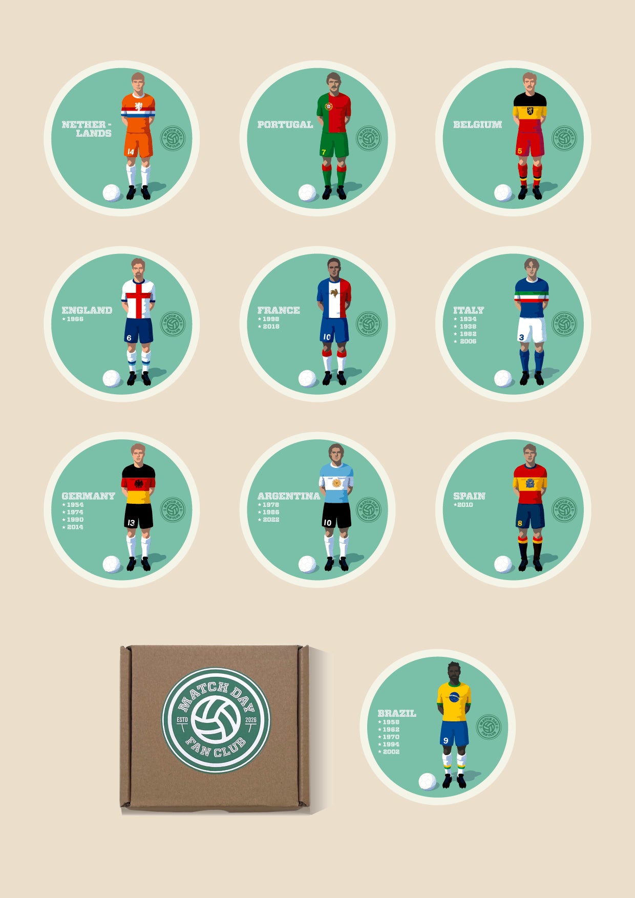 Sous-bock Match Day FC Mundial 2026, illustration d'un joueur de football.